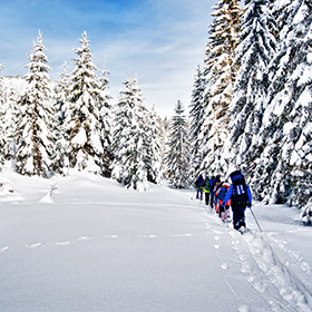 People hiking in the snow