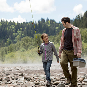 Father and daughter going to fish