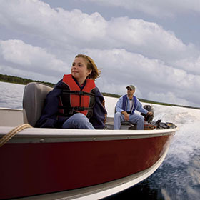 father and daughter boating