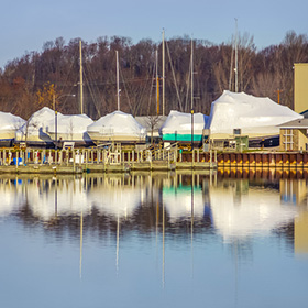 Winterized boats at marina