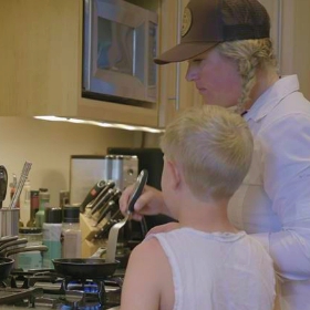 mom cooking with her kids