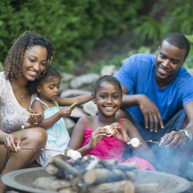 family making smores