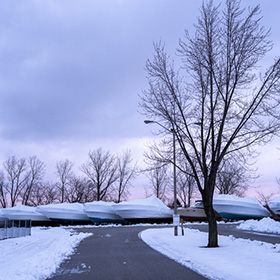 Boats stored for winter outside