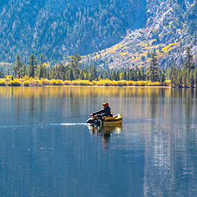 Man fishing on lake