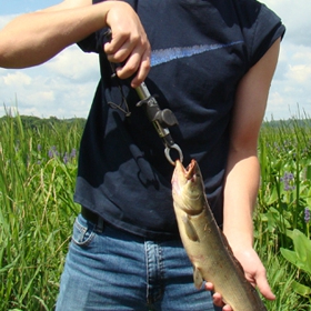 angler using a fish grabber, a unique fishing gear