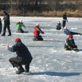 Anglers ice fishing in minnesota