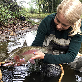 Woman holding rainbow trout
