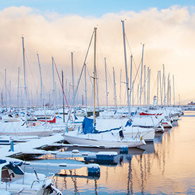 Boats at a dock during winter