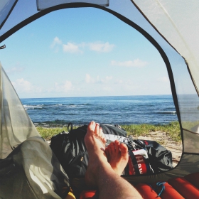 angler enjoying his fishing and camping adventure