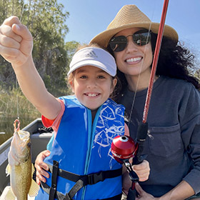 mom and daughter fishing