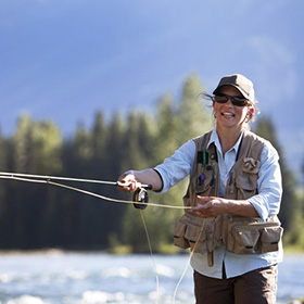 Man fly fishing in Bend, Oregon