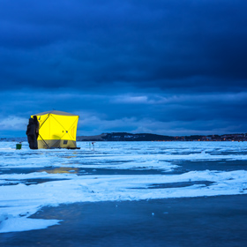 ice fishing at night