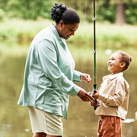 Mom fishing with daughter