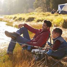 fishing and camping, father and son