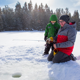 ice fishing father son