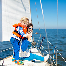 Mother and child on boat