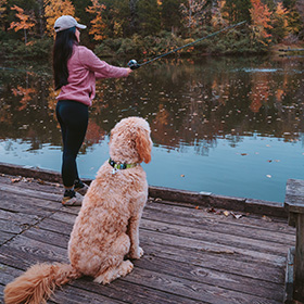 Woman fishing from a dock