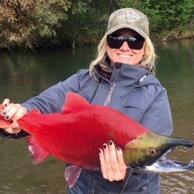 women angler going russian river fishing