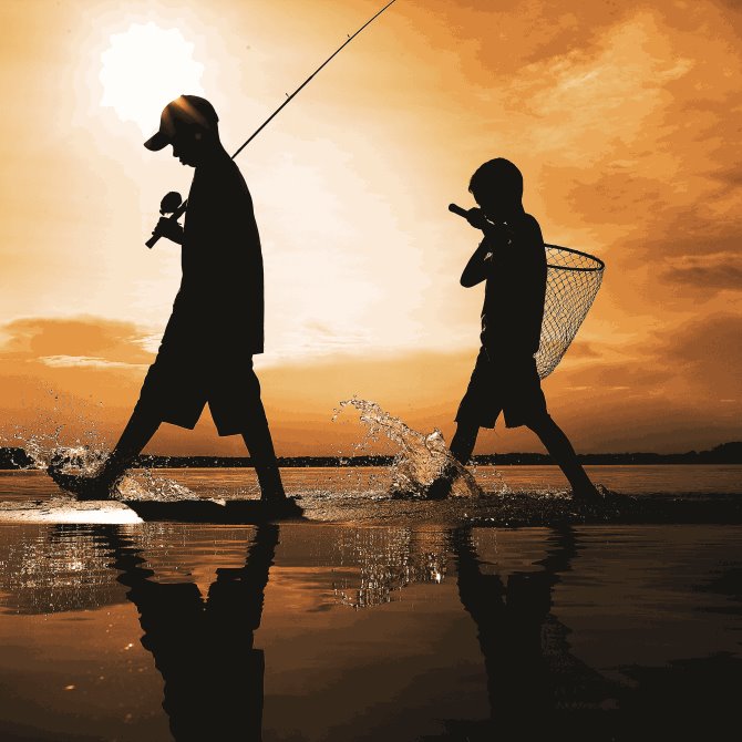 Kids walking to fish