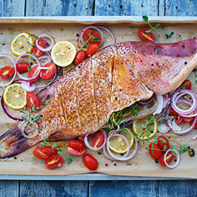 hoghfish served in a plater