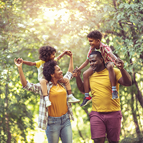 Family walking outside