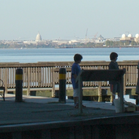 kids on a deck Potomac river fishing 