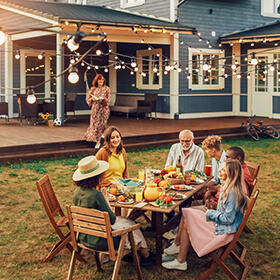 Family having a backyard barbecue