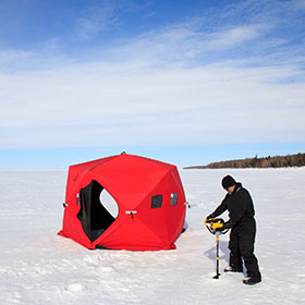 ice fishing in the winter 