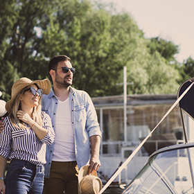 Couple looking at boat