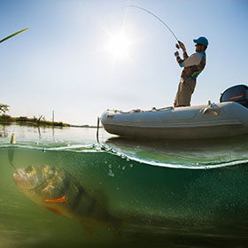 fishing from a pond small boat 