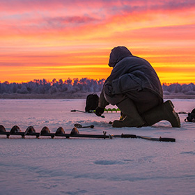 Person ice fishing