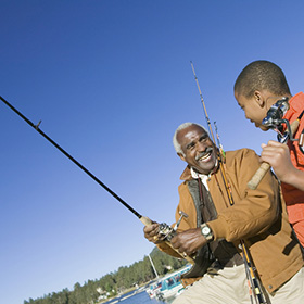 Man and child fishing