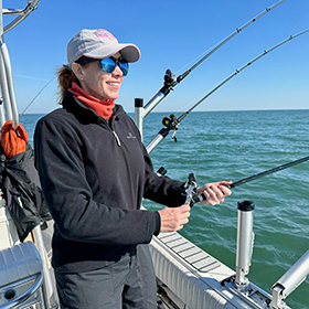 Woman on boat at Lake Erie