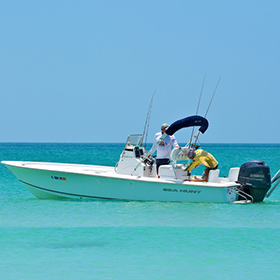 Two people on a boat in Florida