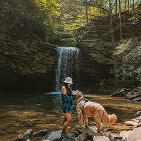 Woman with her dog at a national park